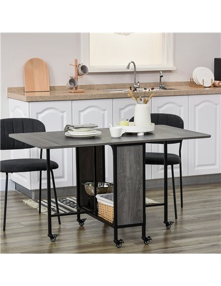 HOMCOM Mobile Drop Leaf Table, Folding Kitchen Table, Grey Wood Effect 835-789V00GY - pic 35050 | FastDaddyshop