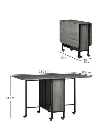 HOMCOM Mobile Drop Leaf Table, Folding Kitchen Table, Grey Wood Effect 835-789V00GY - pic 35051 | FastDaddyshop
