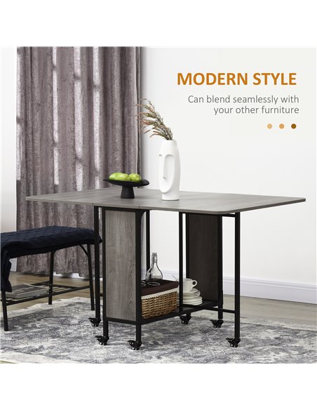 HOMCOM Mobile Drop Leaf Table, Folding Kitchen Table, Grey Wood Effect 835-789V00GY - pic 35052 | FastDaddyshop