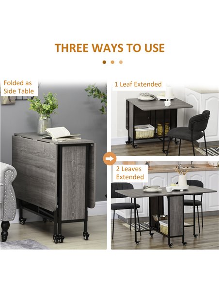 HOMCOM Mobile Drop Leaf Table Folding Kitchen Table Extendable Dining Table For Small Spaces With 6 Wheels & Storage Shelf 835-7 - pic 35053 | FastDaddyshop