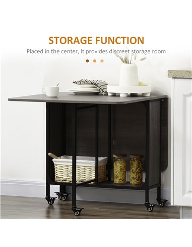 HOMCOM Mobile Drop Leaf Table Folding Kitchen Table Extendable Dining Table For Small Spaces With 6 Wheels & Storage Shelf 835-7