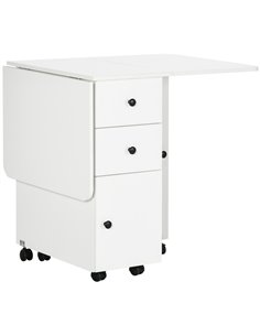 HOMCOM Folding Dining Table for 4-6, Rolling Drop Leaf Table, White 835-679WT