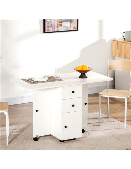 HOMCOM Folding Dining Table for 4-6, Rolling Drop Leaf Table, White 835-679WT - pic 35059 | FastDaddyshop