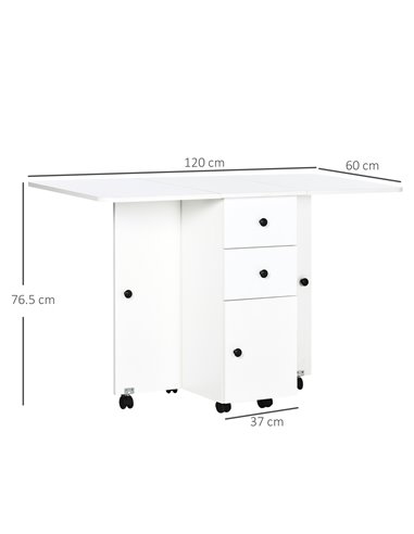 HOMCOM Folding Dining Table for 4-6, Rolling Drop Leaf Table, White 835-679WT