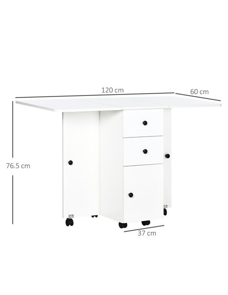 HOMCOM Folding Dining Table for 4-6, Rolling Drop Leaf Table, White 835-679WT - pic 35060 | FastDaddyshop