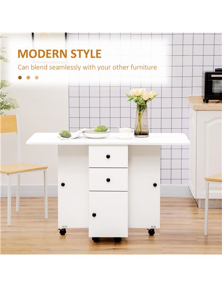 HOMCOM Folding Dining Table for 4-6, Rolling Drop Leaf Table, White 835-679WT - pic 35061 | FastDaddyshop