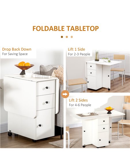 HOMCOM Folding Dining Table for 4-6, Rolling Drop Leaf Table, White 835-679WT - pic 35062 | FastDaddyshop