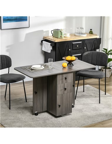 HOMCOM Folding Dining Table for 4-6, Rolling Drop Leaf Table, Grey 835-679GY