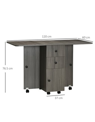 HOMCOM Folding Dining Table for 4-6, Rolling Drop Leaf Table, Grey 835-679GY