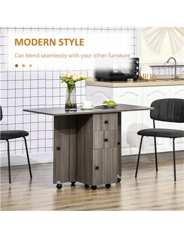 HOMCOM Folding Dining Table for 4-6, Rolling Drop Leaf Table, Grey 835-679GY