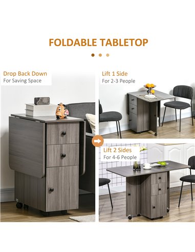 HOMCOM Folding Dining Table for 4-6, Rolling Drop Leaf Table, Grey 835-679GY