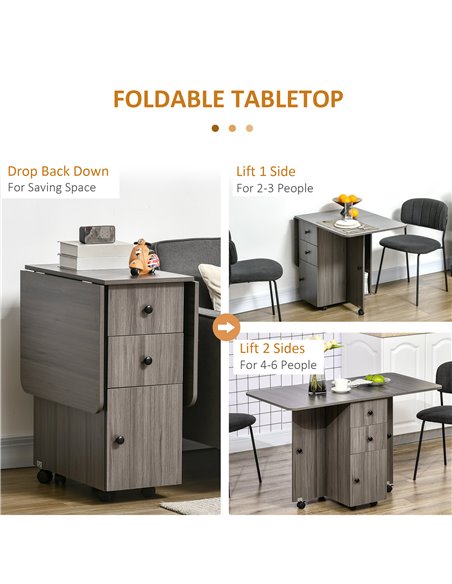 HOMCOM Folding Dining Table for 4-6, Rolling Drop Leaf Table, Grey 835-679GY - pic 35071 | FastDaddyshop