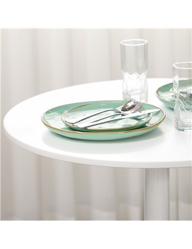 HOMCOM Round Dining Table, Modern Dining Room Table with Steel Base, Non-slip Foot Pad, Space Saving Small Dining Table, White 8