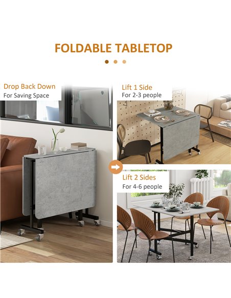 HOMCOM Drop Leaf Table, Folding Dining Table with Metal Frame, Rolling Kitchen Dining Table for Small Spaces, 120cm, Grey 83A-04 - pic 35116 | FastDaddyshop