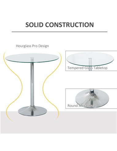 HOMCOM Modern Round Dining Table with Tempered Glass Top, 835-040V01SR