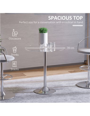 HOMCOM Modern Round Dining Table with Tempered Glass Top, 835-040V01SR