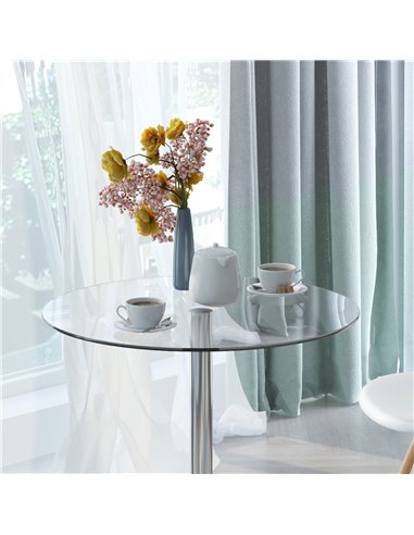 HOMCOM Round Dining Table, Modern Dining Room Table with Tempered Glass Top, Steel Base, Space Saving Small Bar Table 835-040V01