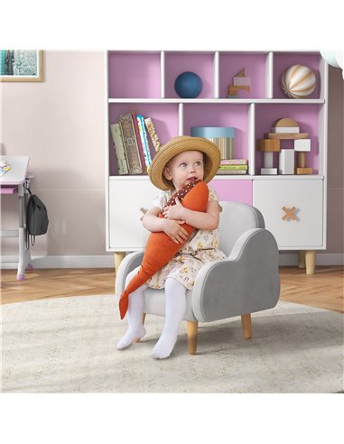 ZONEKIZ Cloud Shape Toddler Armchair, Grey and Natural Wood Finish 310-066V70GY