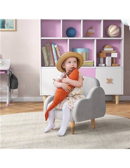 ZONEKIZ Cloud Shape Toddler Armchair, Grey and Natural Wood Finish 310-066V70GY - pic 35167 | FastDaddyshop