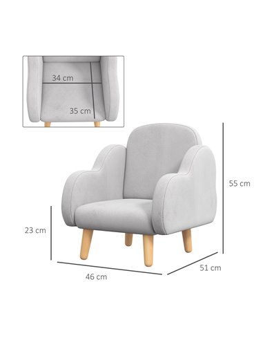 ZONEKIZ Cloud Shape Toddler Armchair, Grey and Natural Wood Finish 310-066V70GY