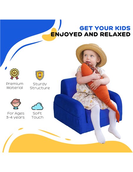 HOMCOM 2 In 1 Kids Children Sofa Chair Bed Folding Couch, Blue 310-040V70BU - pic 35178 | FastDaddyshop