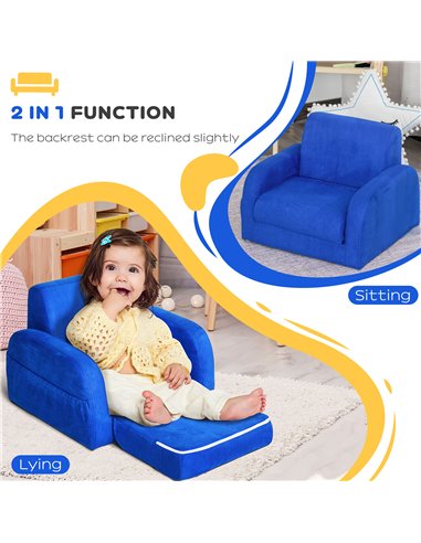 HOMCOM 2 In 1 Kids Children Sofa Chair Bed Folding Couch, Blue 310-040V70BU