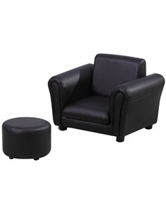 HOMCOM Toddler Chair Single Seater Kids Sofa with Stool Set, Black 310-008V70BK