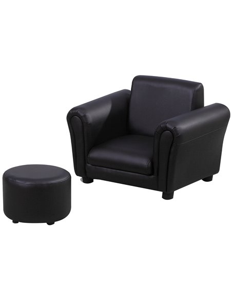 HOMCOM Toddler Chair Single Seater Kids Sofa with Stool Set, Black 310-008V70BK - pic 35184 | FastDaddyshop