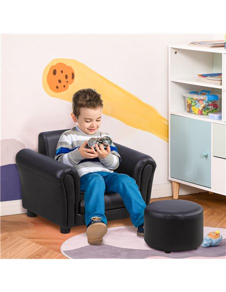 HOMCOM Toddler Chair Single Seater Kids Sofa with Stool Set, Black 310-008V70BK - pic 35185 | FastDaddyshop