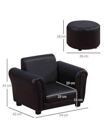 HOMCOM Toddler Chair Single Seater Kids Sofa with Stool Set, Black 310-008V70BK