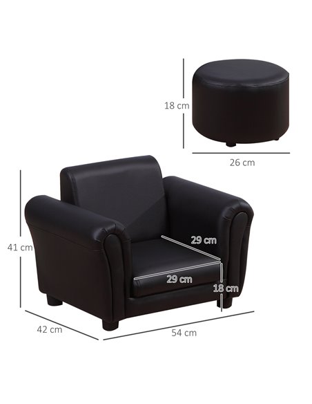 HOMCOM Toddler Chair Single Seater Kids Sofa with Stool Set, Black 310-008V70BK - pic 35186 | FastDaddyshop