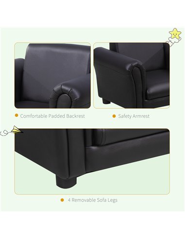 HOMCOM Toddler Chair Single Seater Kids Sofa with Stool Set, Black 310-008V70BK