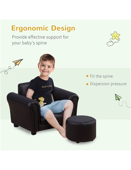 HOMCOM Toddler Chair Single Seater Kids Sofa with Stool Set, Black 310-008V70BK - pic 35188 | FastDaddyshop