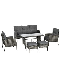 Outsunny 5 Seater Rattan Garden Furniture Set, Grey Rattan, Grey Cushions, 860-292V00GG