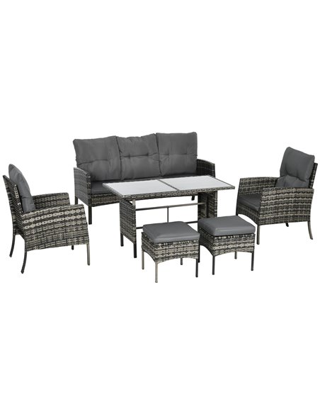 Outsunny 5 Seater Rattan Garden Furniture Set, Grey Rattan, Grey Cushions, 860-292V00GG - pic 35211 | FastDaddyshop