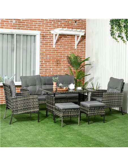 Outsunny 5 Seater Rattan Garden Furniture Set, Grey Rattan, Grey Cushions, 860-292V00GG - pic 35212 | FastDaddyshop