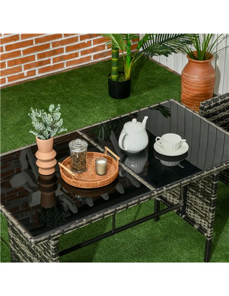 Outsunny 5 Seater Rattan Garden Furniture Set, 2 Armchairs, 3-seater Wicker Sofa, 2 Footstools Glass Table 6 Piece Patio Sofa Se - pic 35217 | FastDaddyshop