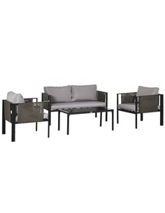 Outsunny 4 Piece Metal Garden Furniture Set, Light Grey Cushion, Black Frame 84G-048V70LG