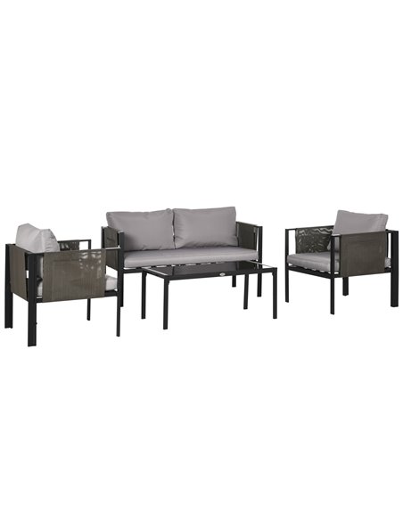 Outsunny 4 Piece Metal Garden Furniture Set, Light Grey Cushion, Black Frame 84G-048V70LG - pic 35220 | FastDaddyshop