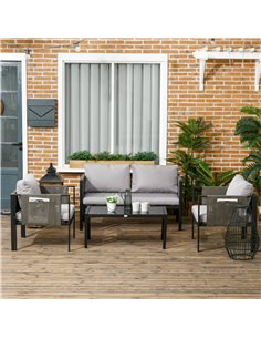 Outsunny 4 Piece Metal Garden Furniture Set, Light Grey Cushion, Black Frame 84G-048V70LG 2