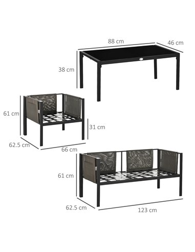 Outsunny 4 Piece Metal Garden Furniture Set, Light Grey Cushion, Black Frame 84G-048V70LG