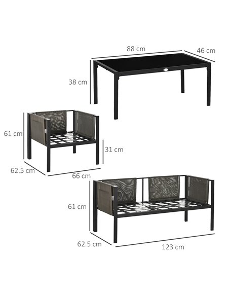 Outsunny 4 Piece Metal Garden Furniture Set, Light Grey Cushion, Black Frame 84G-048V70LG - pic 35222 | FastDaddyshop