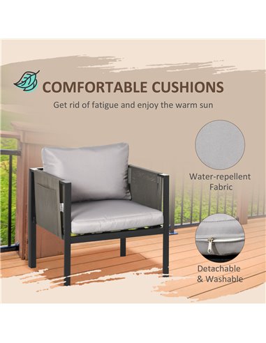 Outsunny 4 Piece Metal Garden Furniture Set with Tempered Glass Coffee Table, Patio Set Loveseat, Single Armchairs with Padded C