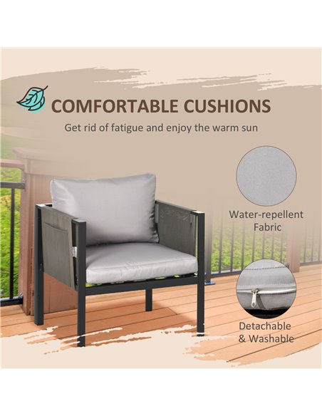 Outsunny 4 Piece Metal Garden Furniture Set with Tempered Glass Coffee Table, Patio Set Loveseat, Single Armchairs with Padded C - pic 35225 | FastDaddyshop