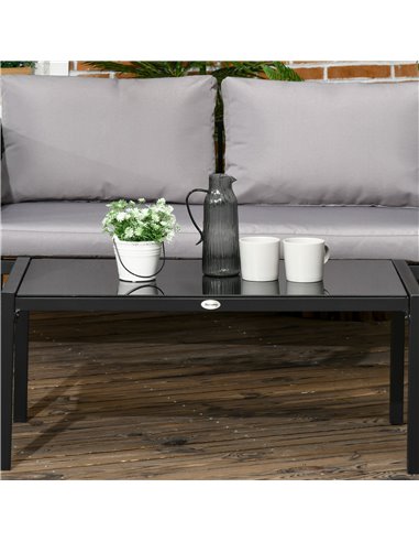 Outsunny 4 Piece Metal Garden Furniture Set with Tempered Glass Coffee Table, Patio Set Loveseat, Single Armchairs with Padded C