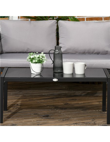 Outsunny 4 Piece Metal Garden Furniture Set with Tempered Glass Coffee Table, Patio Set Loveseat, Single Armchairs with Padded C - pic 35227 | FastDaddyshop