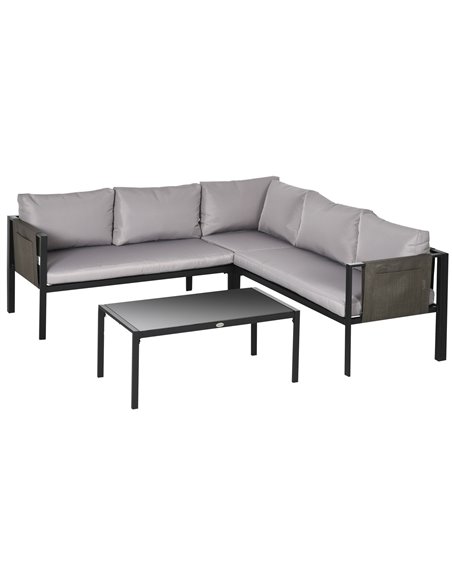 Outsunny 4 Piece Metal Garden Furniture Set, Light Grey Cushions, Black Frame, 84G-049V70LG - pic 35229 | FastDaddyshop