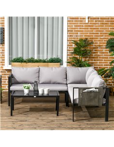 Outsunny 4 Piece Metal Garden Furniture Set, Light Grey Cushions, Black Frame, 84G-049V70LG 2