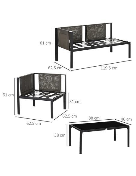 Outsunny 4 Piece Metal Garden Furniture Set, Light Grey Cushions, Black Frame, 84G-049V70LG - pic 35231 | FastDaddyshop