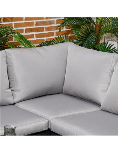 Outsunny 4 Piece Garden Furniture Set Metal Sofa Set w/ Tempered Glass Coffee Table, Conversational Corner Sofa Loveseat w/Padde